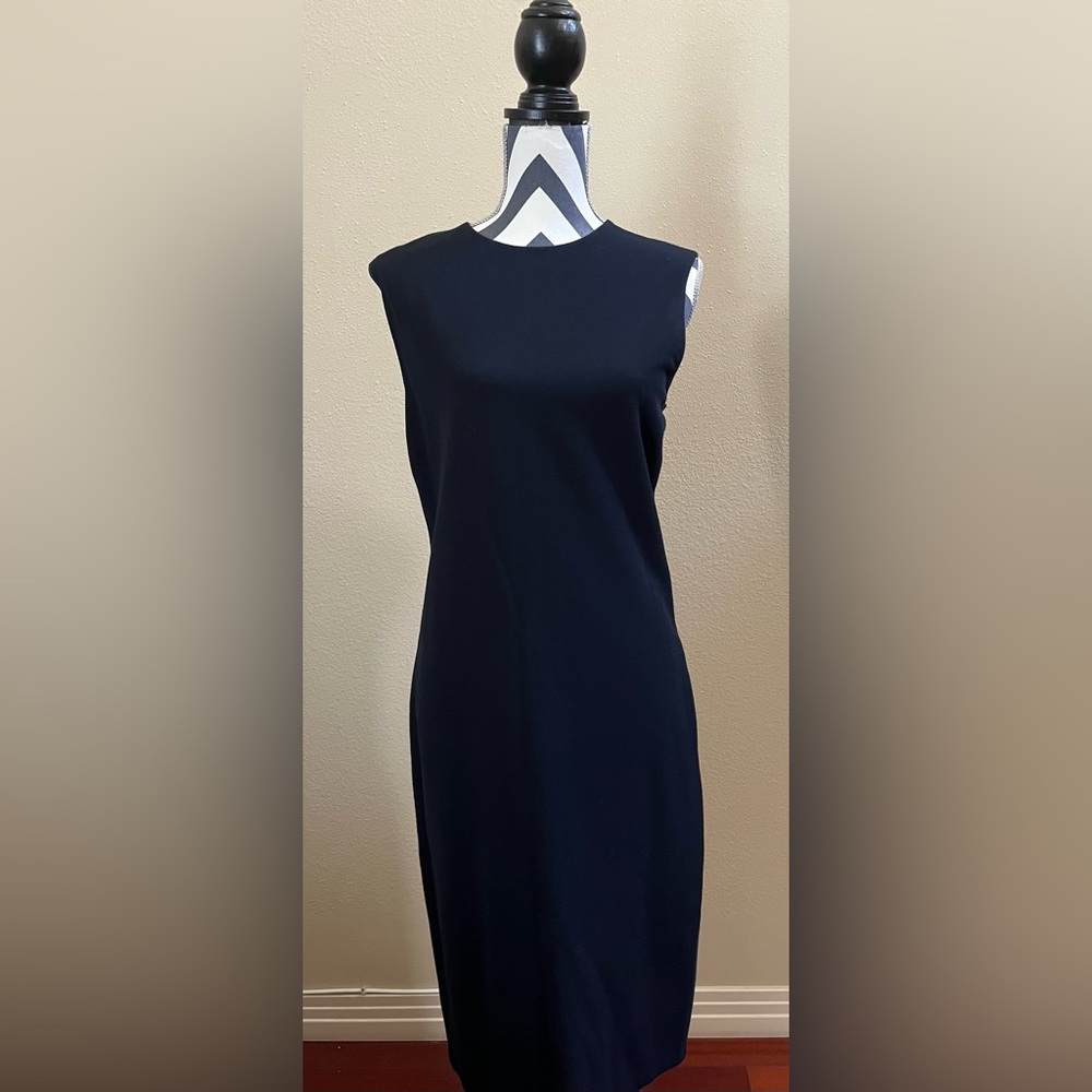 Vince Classic Black Sleeveless Midi Sheath Dress